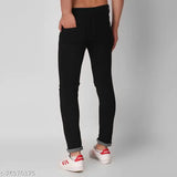 Black slim fit jeans with red logo