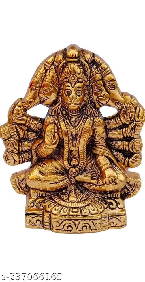 Golden finish, white metal Panchmukhi Hanuman Idol for home decoration & gifting. Traditional design with antique finish, ideal for religious worship or special occasions." (103 characters)
