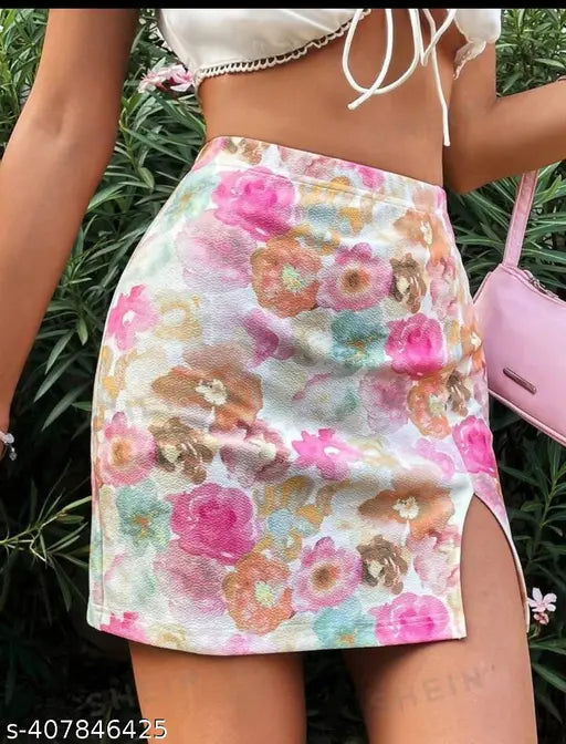 Cotton blend printed mini skirt for woman, vibrant pattern on natural fabric. [Size 26, 28, 30, 32] Indian handcrafted clothing accessory