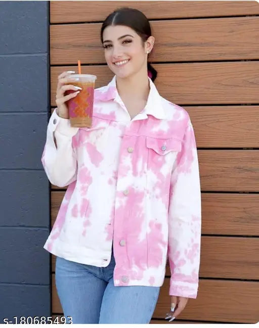 Cotton blend tie-dye women's jacket, vibrant pattern, long sleeves, metal buttons, made in India