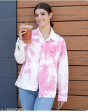 Cotton blend tie-dye women's jacket, vibrant pattern, long sleeves, metal buttons, made in India