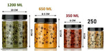 Clear plastic printed containers for pantry storage, 1200ml, 650ml, 350ml, 250ml