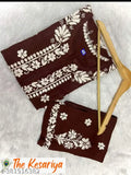 Rayon Chikankari embroidered kurta and palazzo set, three-quarter sleeves in various sizes. Indian rayon outfit with show buttons on display