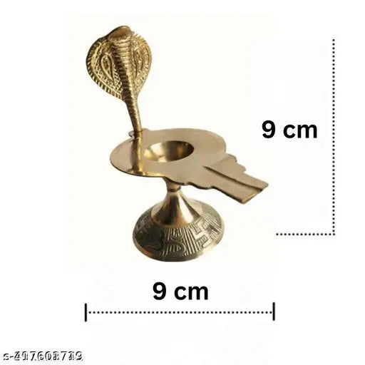 Brass religious offering statue with water pitcher and snake stand, traditional Indian puja item, 9cm x 9cm