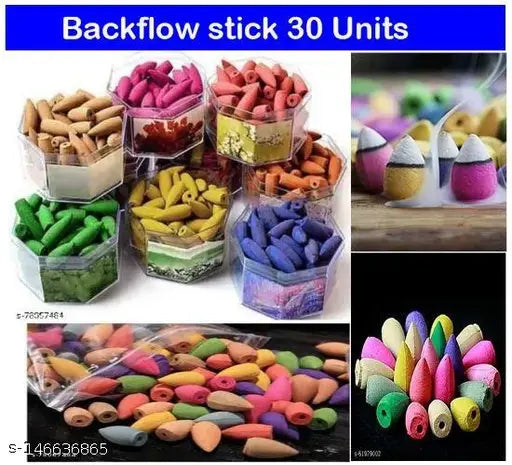 Wooden backflow incense cones with fragrance (Rose, Lavender, Jasmine & Sandalwood), set of 40 units for puja and meditation, natural oil
