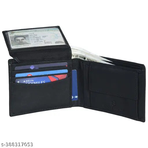Genuine leather men's wallet, 100% genuine Bull Rock wallet with 5 compartments, free size (11cm x 9cm) in solid pattern