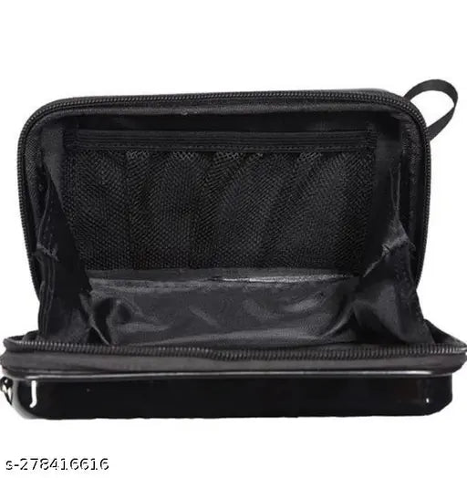Black mini sling bag with bubble design, shiny material