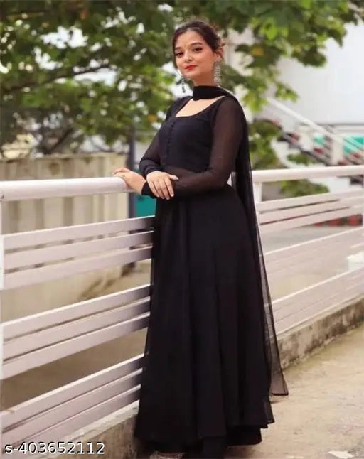 Georgette Plain Kurtis & Palazzo Set in Solid Hues - Indian Georgette Gown for Modern Office or Special Occasions, Crafted for Comfort and Style