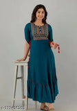 Solid Rayon Tassel Long Kurti, three-quarter sleeves, single color, Indian-made fashion for women