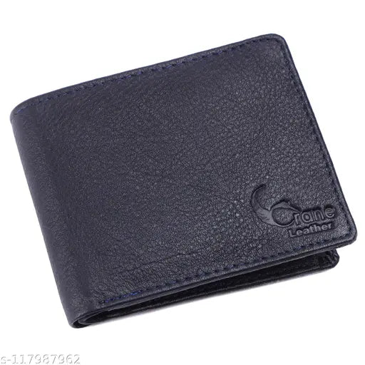 Blue soft genuine leather men's wallet by Crane Leathers, regular size with 6 card slots and 2 compartments