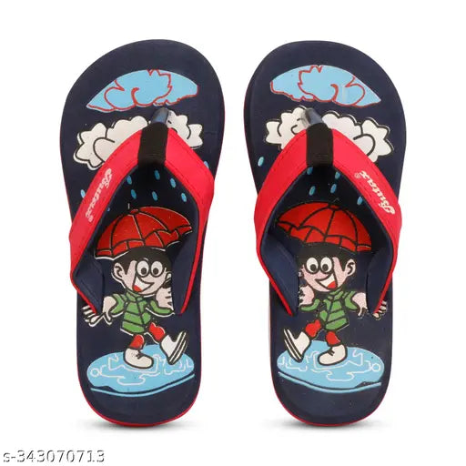 Comfortable rubber kid slippers and flip flops featuring cartoon character designs, lightweight, washable, soft, durable, and long-lasting for boys and girls aged 5-10 years. Premium quality from Aura Footwear, made in India