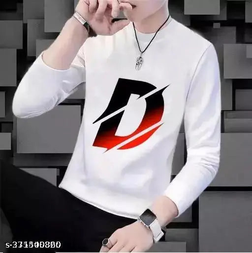 Printed men's full sleeve polyester t-shirt, long sleeves with vibrant design on display