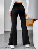 Black high-waisted flared pants with white side stripe