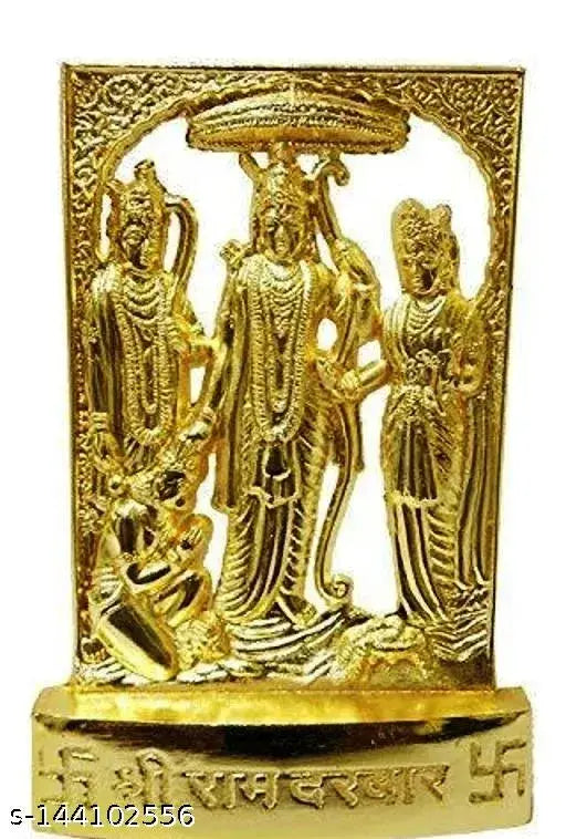 Handmade brass Ram Darbar idol (Ram, Hanuman, Sita, Laxman) for pooja, home decor & car dashboard, 4-inch big