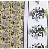 Yellow cotton bed sheet with floral print, includes zipper pillow covers.