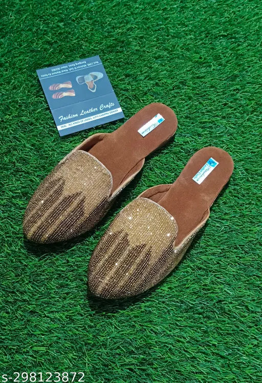 Synthetic leather Modern Women Juttis & Mojaris, embellished design, open back net Indian footwear