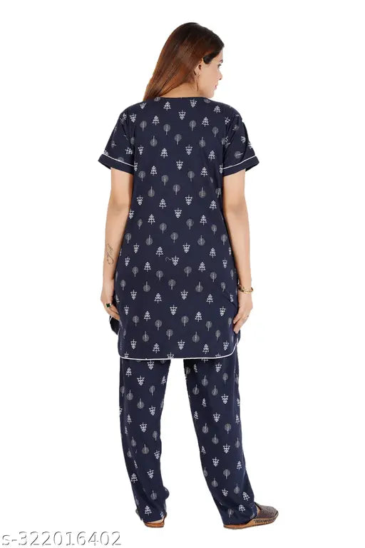 Muskaan Rayon Cotton Night suit Top and Pyjama Set with pocket, printed, casual-sized, soft & fine quality rayon cotton, comfortable nightwear, long-lasting, gift-worthy, made in India