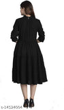 Black, solid, flared, high-neck women's dress