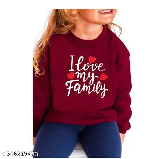 Cotton fleece family love sweatshirt for girl, printed net pattern in wine color - comfy style for little ones (size: 2-3yrs to 7-8yrs), made in India