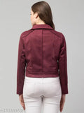 Classic suede leather biker jacket, solid color, long sleeves - Indian-made winter wear
