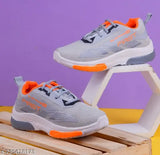 Grey and orange trendy smart kids sports shoes, unisex design