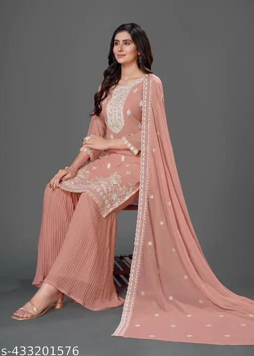 Embroidered palazzo suit wedding wear set with matching dupatta