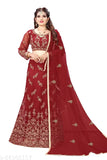 Maroon-gold glitter cord embellished free size Suvarna Lehenga Choli and Dupatta, Indian designer net fabric