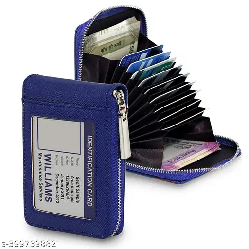 Blue DALUCI PU leather men's wallet with 9 card slots, zipper coin purse for both genders
