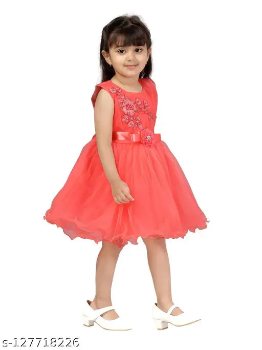 Red net frock dress, embellished for party wear, Aarika Girls size 12-18 months to 5-6 years, Indian origin