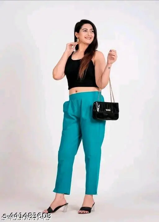 Teal cotton stretch pants set, fashionable women's and girls