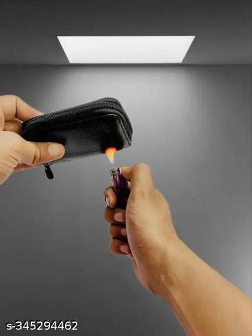 Textured leather RFID blocking 5-compartment wallet, perfect size for men's essentials. Black color, Made in China
