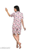 Women's digital printed night suit set: Relax-fit polycotton shirt & shorts, short sleeves, digital cartoon print, elasticized waist, drawstring pocket, soft, smooth, skin-friendly. Made in India