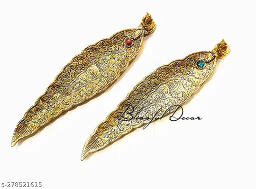 Gold aluminum Ganesh design incense holder set, feng shui showpiece for home decor, 2 pieces measuring 22.5cm x 3.5cm x 1cm each, originating from India