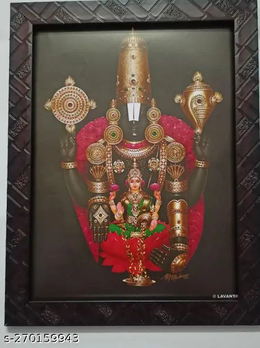 Synthetic resin 9x12 inches Indian Balaji Govinda Swamy Sri Venkateswara Perumal photo frame with Dhan Lakshmi Dhana Laxmi