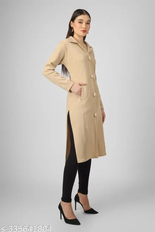 Cream high slit midi blouse, with buttons closure