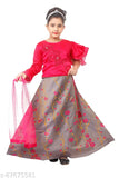 Red art silk and net Kids Ghagra Lehenga Choli, floral embroidery with cotton lining, perfect occasion wear