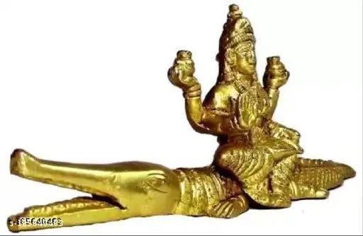 Gold religious sculpture of Goddess Devi, Ganga Maa idol showcasing 69cm brass figure for home decor