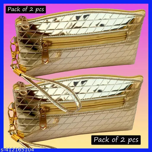 Golden zippered wallet, possibly with 3 card slots
