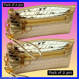 Golden zippered wallet, possibly with 3 card slots