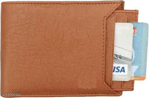 Brown leather two-fold men's wallet with 5 compartments, solid design, soft yet firm genuine leather, ideal for festivals or gifts, comes boxed, handcrafted in India
