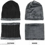 Black Wool Beanie Cap & Muffler Set (2pcs) - Premium quality, warm, and stylish for winter outdoor activities