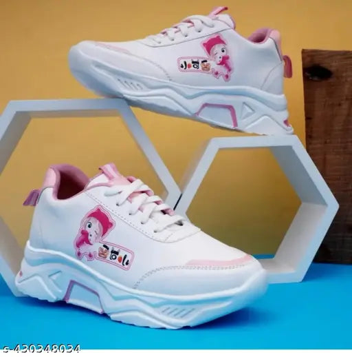 Stylish pink mesh casual sneakers for girls, lightweight and breathable with a rubber sole, lace-up fastening for active play