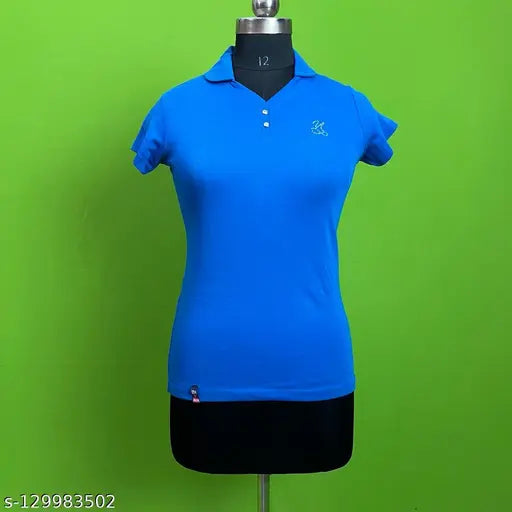Blue short-sleeve Lycra Plain Women's T-Shirt, high-quality Indian-made summer essential for office or casual wear