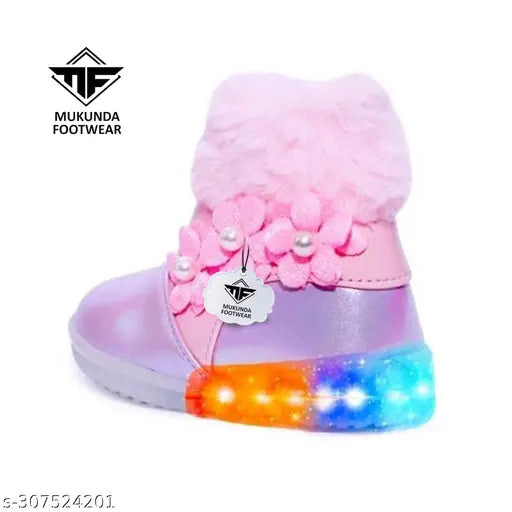 Synthetic LED light shoes for girls, stylish casual design, zip net fastening, sizes range from 0-4 Months to 10 Years (India)