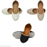 Canvas Taj bellies & ballerina flats (Pack of 3) - handcrafted Indian slip-ons in woven design, size IND-3, IND-4