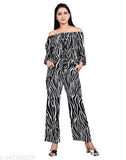 BC Women's Animal print Elastic Off-shoulder Long Jumpsuit, Crepe fabric, Three-Quarter sleeves - Made in India