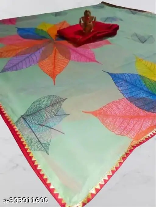 Georgette fabric flower printed sari, vibrant colors