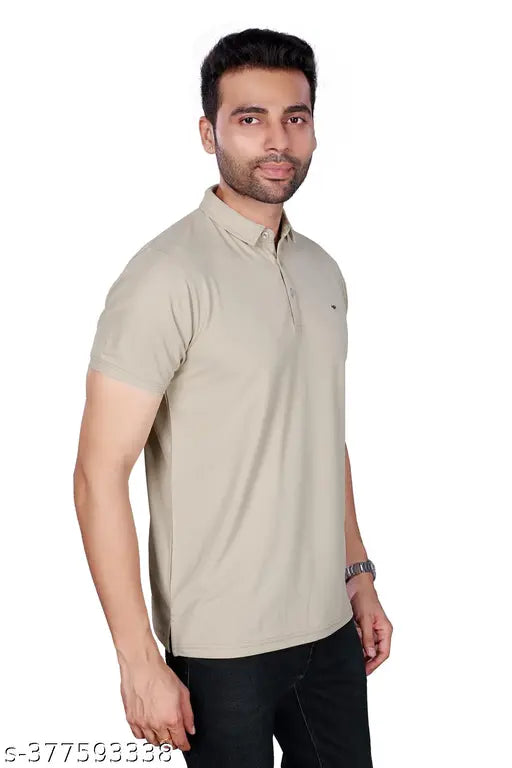 Maitreya Grey Cotton Blend Half-Sleeve Polo T-Shirt for Men, Indian honeycomb fabric casual wear