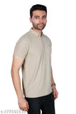 Maitreya Grey Cotton Blend Half-Sleeve Polo T-Shirt for Men, Indian honeycomb fabric casual wear