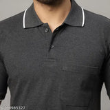 Pure cotton men's half sleeve polo shirt, solid color, high-low hem, ribbed collar & sleeves, made in India